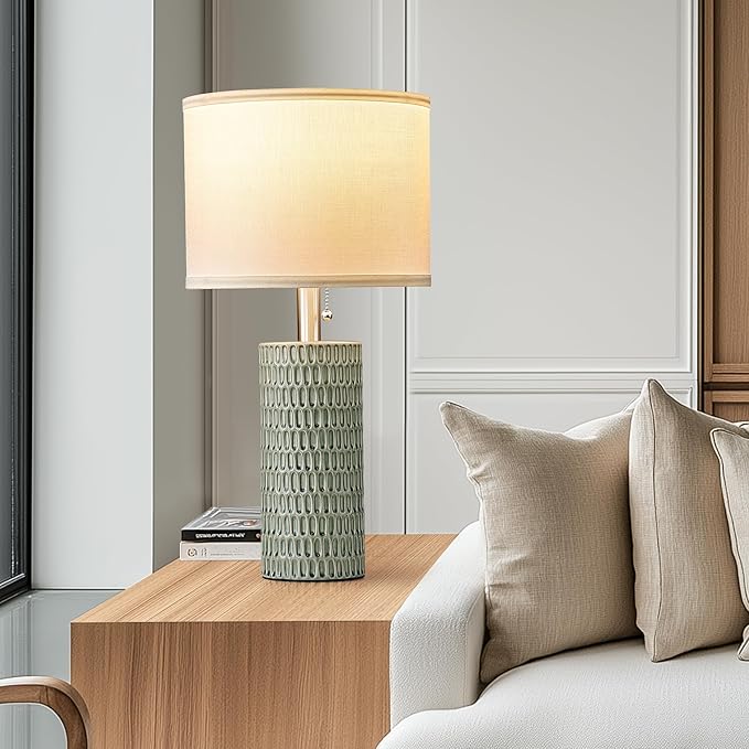Table Lamps for Living Room Set of 2, Ceramic Table Lamps for Bedroom, 20" Modern Lamps for Night Stands, Green - Bloomnest