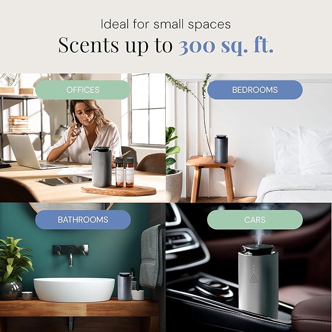 Air Esscentials The Mini Essential Oil Diffuser for Home, Waterless & Smart Portable Diffuser for Essential Oils, USB-C & Rechargeable with Adjustable Settings, Covers 300 Sq. Ft., Black - Bloomnest