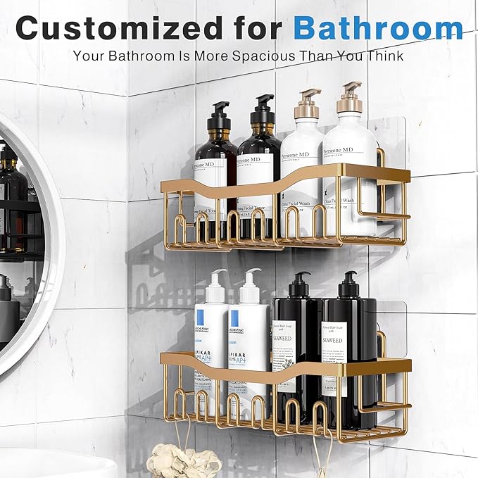 EUDELE Shower Caddy 2 Pack, Adhesive Organizer for Bathroom Storage, Home Decor & Kitchen, No Drilling, Rustproof Stainless Steel Shelf, Bathroom Decor Sets - Bloomnest