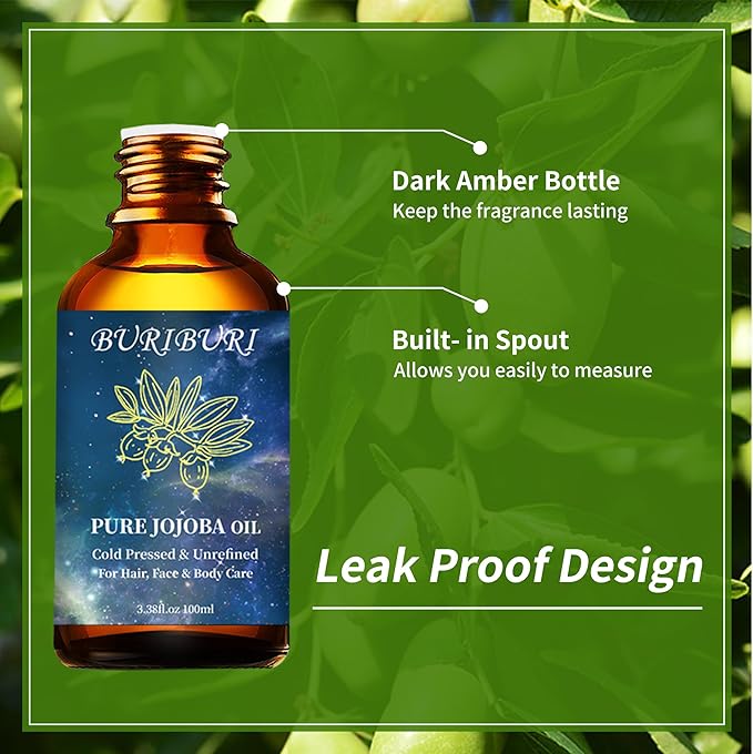 BURIBURI 100% Pure Organic Jojoba Carrier Oil, 100ml/3.38fl.oz - Bloomnest