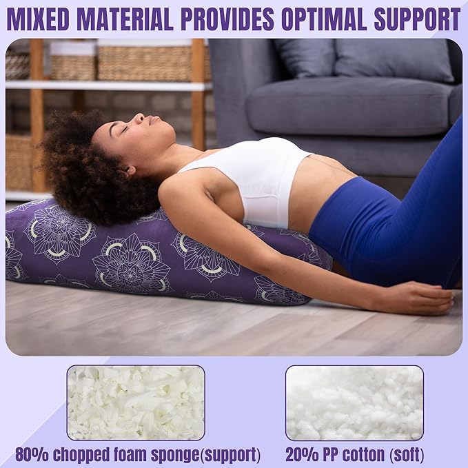 MABOZOO Yoga Bolster Pillow, Rectangular Yoga Bolster for Restorative & Meditation, Professional Meditation Cushion with Carry Handle - Bloomnest