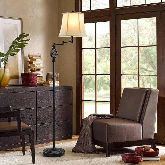 GyroVu 3 Color Temperature LED Floor lamp, Traditional 350° Adjustable Swing Arm Floor Lamp Vintage Pole lamp Farmhouse Lamp for Living Rooms & Offices, Rustic Standing Lamp for Bedroom Reading - Bloomnest