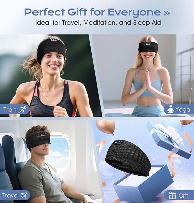 ink-topoint Sleep Headphones Bluetooth 5.4 Headband, 2 in 1 Sleep Mask with Bluetooth Headphones, Wireless Headband Earphones with Ultra-Thin HD Stereo Speaker, Music Headband for Workout Running Yoga - Bloomnest