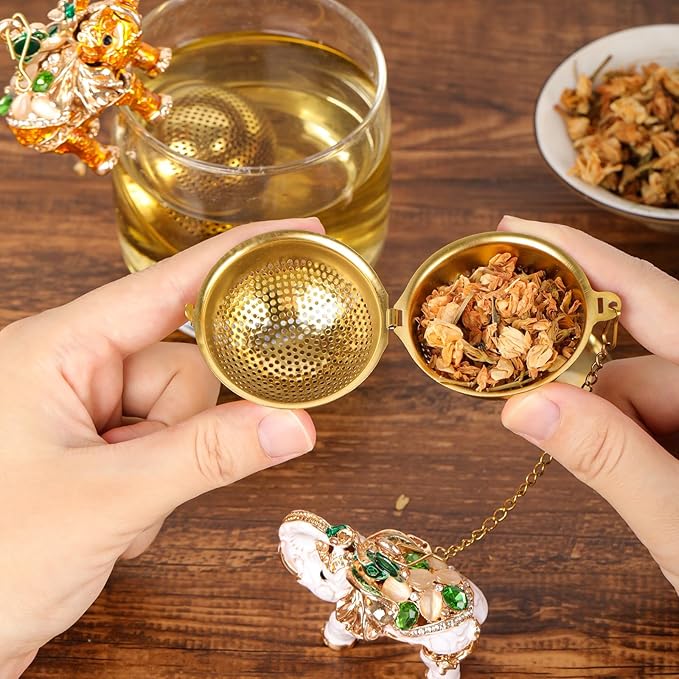 Stainless Steel Metal Tea Ball, 1.37-inch Tea Strainer, Crystal Diamond Elephant Tea Infuser for Loose Leaf Tea Festival Gifting and Personal Use, Gift Box Packaging（White）