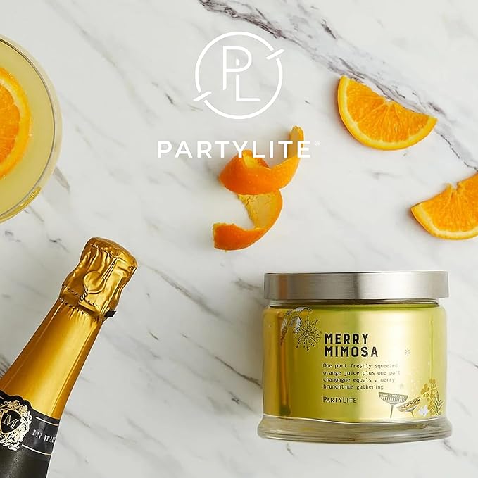 PartyLite 3-Wick Jar Candle, Highly Fragranced Clean Burning Glass Candle, 25-45 Hours Burn Time (Merry Mimosa) - Bloomnest