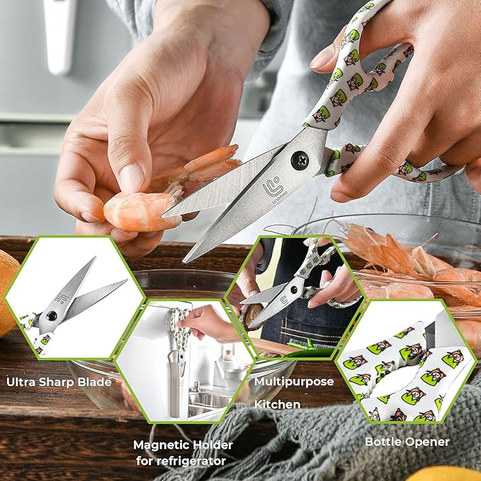 Linoroso Kitchen Scissors Heavy Duty Kitchen Shears with Magnetic Holder Made with Japanese Steel 4034, Multipurpose Ultra Sharp Cooking Scissors for Meat/Vegetables/BBQ/Herbs/Pizza (Graphic,Tiger) - Bloomnest