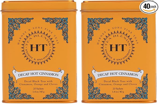 Harney & Sons Decaf Hot Cinnamon Tea, Tea Sachets | 20 Sachets | 1.4 oz | Pack of 2 - Bloomnest