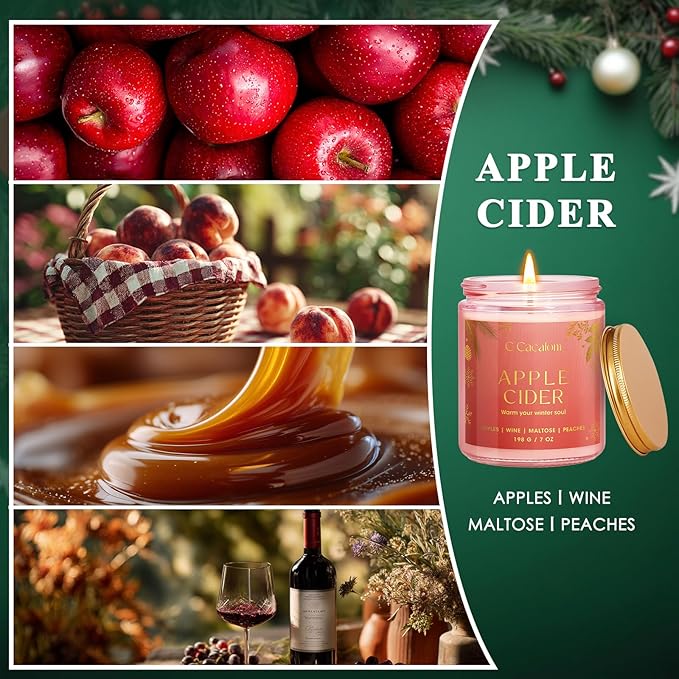 Christmas Soy Candles for Christmas Home Decor Non-Toxic Aromatherapy Scented Candles for Holiday Christmas Gifts, Cozy Cute Jar Candle, Winter Candle for Women Men, Apple Cider Scent Candle - Bloomnest