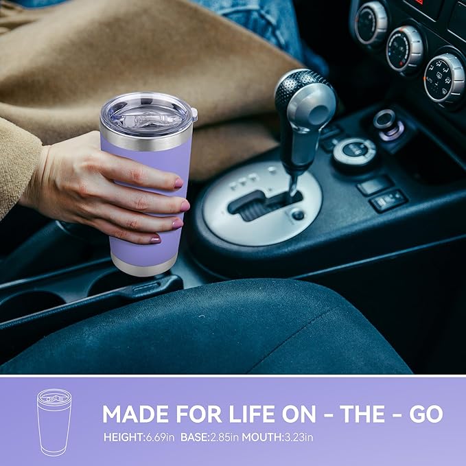 20 oz Tumbler Stainless Steel Tumblers Bulk with Lid Double Wall Insulated Coffee Tumbler Cups for Hot & Cold Drinks Powder Coated Travel Coffee Tumbler Mug Metal (Lavender, 1 pack) - Bloomnest