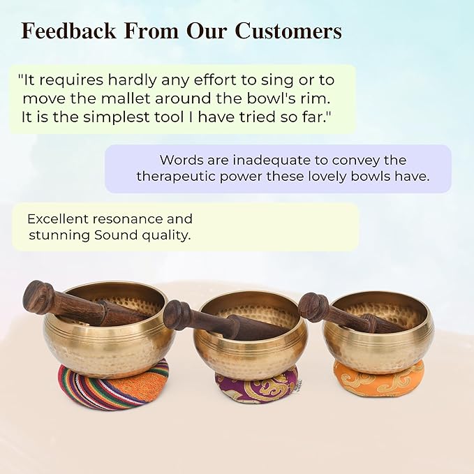 Tibetan Singing Bowl Set - Authentic Cuencos Tibetanos for Sound Healing, Meditation & Chakra Balancing - Includes Cushion, Mallet-Unique Spiritual Gifts for Women and Men (3 Chakra Set) - Bloomnest