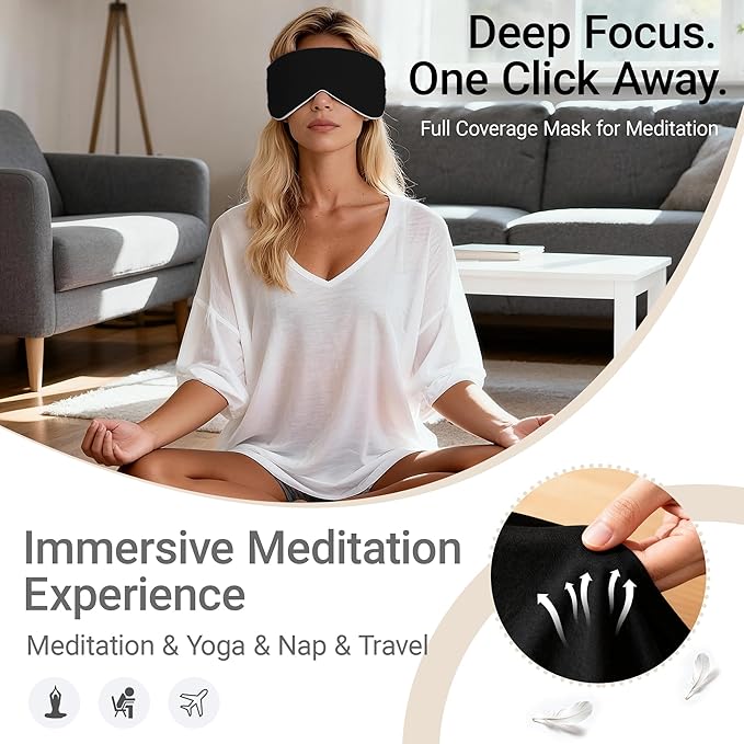Black/Grey Reversible Cotton Sleep Eye Mask, Full-Coverage Adjustable Breathable Wrap, Ultra-Light Total Blackout Blindfold for Travel Nap, Ready-to-Gift Set for Women Men Teens Adults - Bloomnest