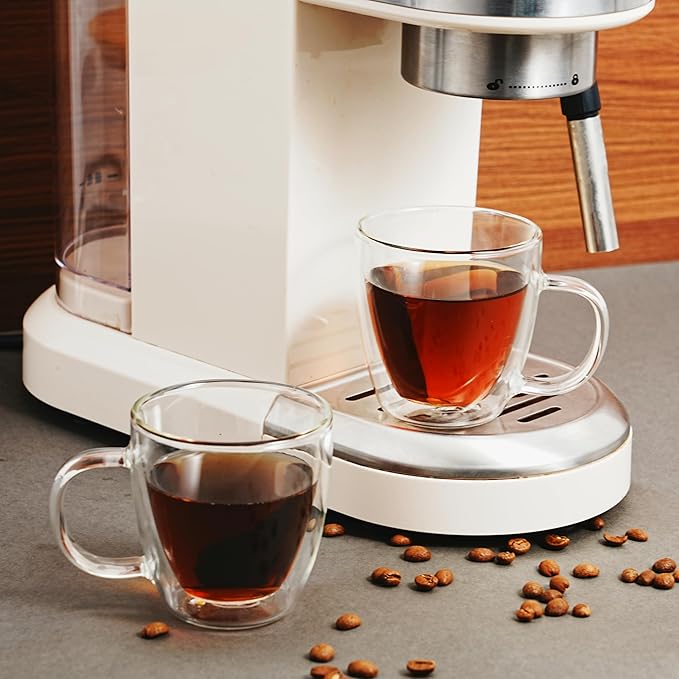 CNGLASS Insulated Espresso Glass Mugs 5.4oz/160ml, Small Clear Coffee Mugs Set of 6, Double Wall Glass Cups with Handle for Tea and Macchiato - Bloomnest
