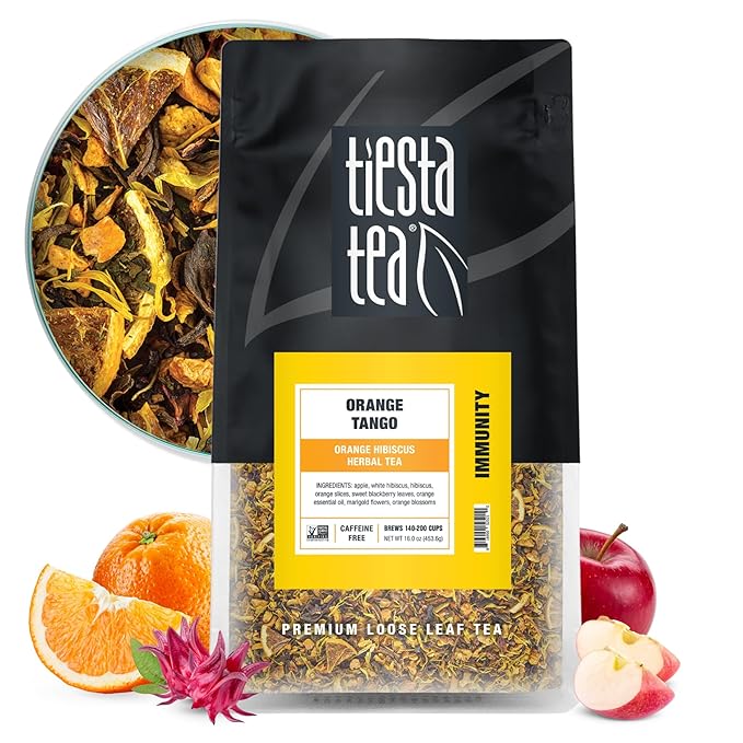 Tiesta Tea - Orange Tango, Loose Leaf, Orange Hibiscus Herbal Tea, Premium Non-Caffeinated Fruit Blend, Makes Hot or Iced & Up to 200 Cups, 16oz Resealable Pouch - Bloomnest