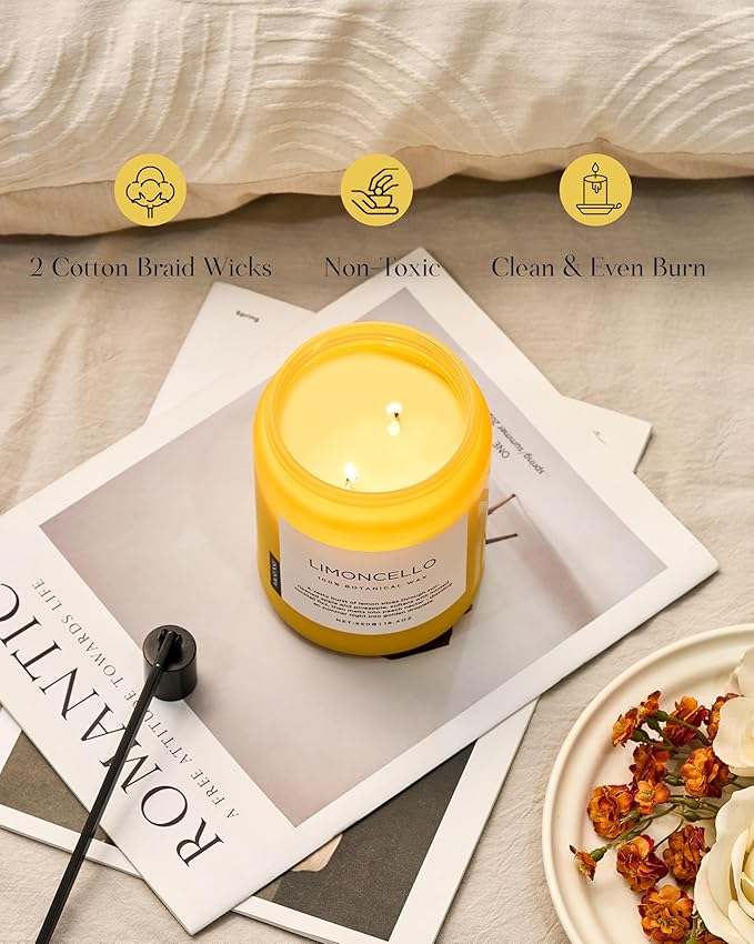 M&SENSE Limocello Summer Scented Candle, 19.4oz 110 Hours Long Lasting Burn Non Toxic Natural Soy Wax Lemon Highly Scented for Home Decor, 2 Wick Relaxing Candle Gifts for Yoga Spa Meditation - Bloomnest