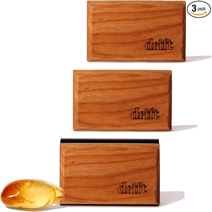 Drift Car Air Freshener Starter Kit - Wooden Deodorizer - Vehicle Odor Remover - Auto Scent Diffuser - Long-Lasting Car Freshening - Amber 3 Pack - CLIP INCLUDED - Bloomnest