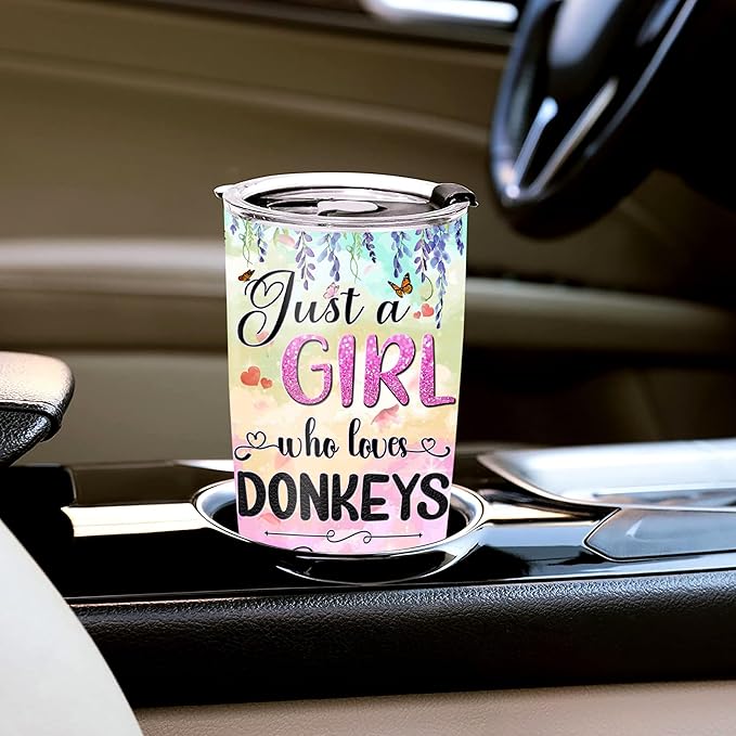 WAZONE Personalized Tumbler Just A Girl Who Loves Donkeys Flower Cute Farm Insulated Stainless Steel Cup Custom Name 20oz 30oz Animal Themed Gifts Birthday Christmas For Girls Donkey Lovers - Bloomnest
