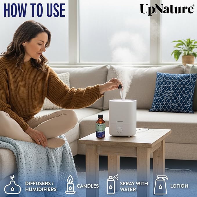 UpNature Breathe Essential Oils Blend (Large 2oz) Essential Oils for Diffusers for Home Humidifier Vaporizer Liquid, Eucalyptus and Menthol Blend, Aromatherapy Oils - Bloomnest