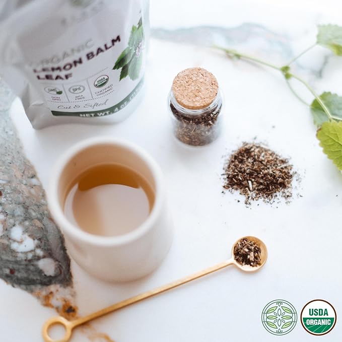 Elanen Naturals Organic Lemon Balm Herb 4 oz. (113g), USDA Certified Organic Lemon Balm Dried Loose Leaf Tea, Melissa Officinalis, Melisa Tea, Te De Toronjil, Cut & Sifted - Bloomnest