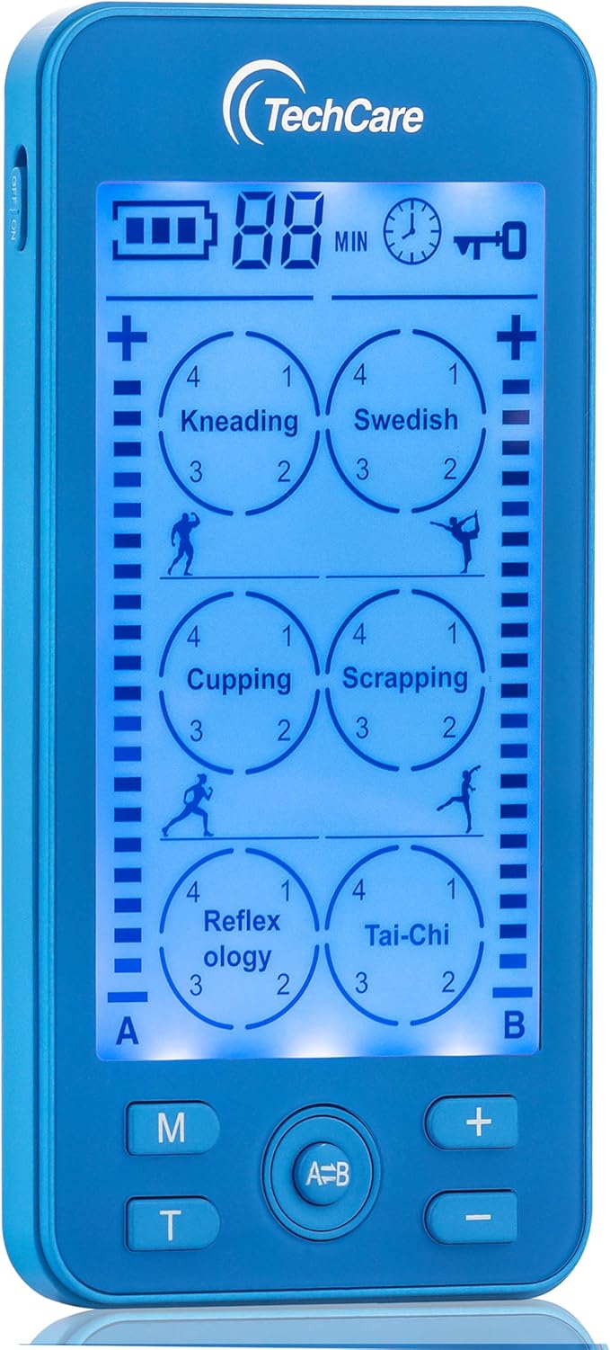 Tens Unit Plus 24 Rechargeable Electronic Pulse Massager Machine Multi Mode Device with All Accessories (Blue)