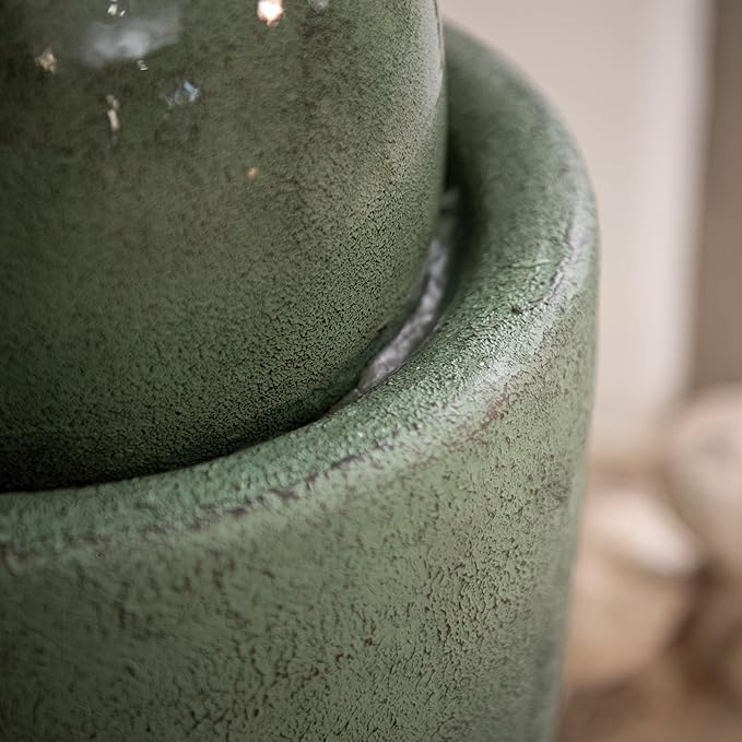 XBrand 25.98" H Round Stone Indoor/Outdoor Modern Stone Textured Sphere Water Fountain w/LED Lights, Green - Bloomnest