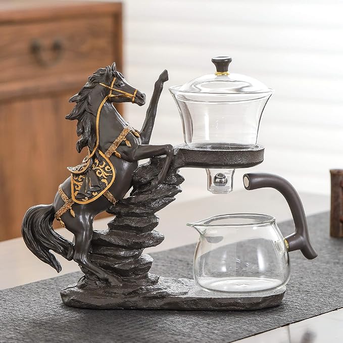 Glass Kungfu Teapot Set Tea maker with Infuser Semi Automatic Tea Set (Brown horse) - Bloomnest