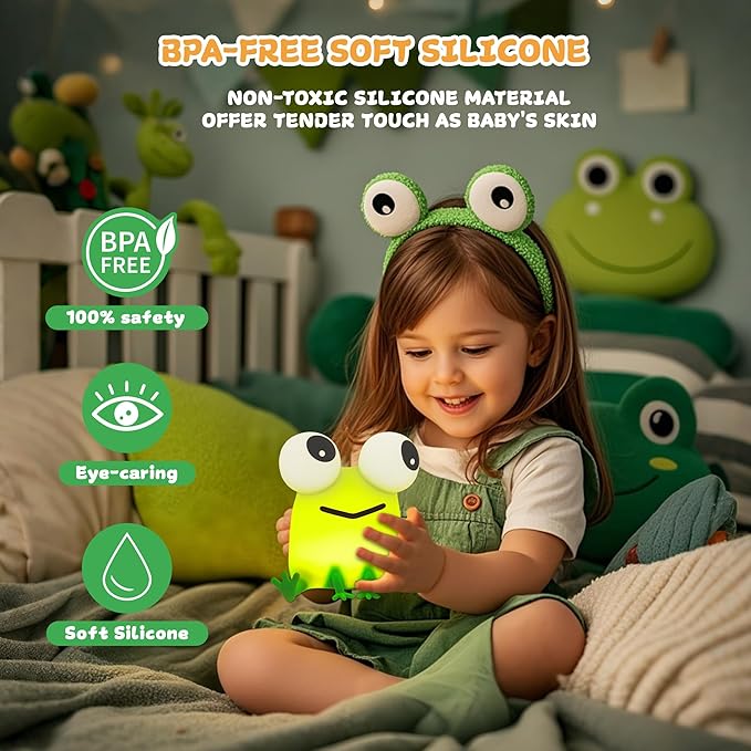 Cute Frog Night Light, LED Silicone Squishy Novelty Animal Lamp,3 Levels Dimmable/Timer Nursery Nightlight for Kids, Rechargeable Touch Bedside Lamp, Bedroom/Dorm Decor, Baby Boys Girls Gifts - Bloomnest