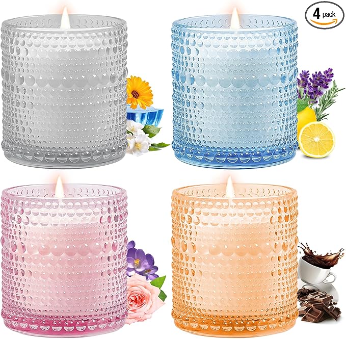 4 Pack Scented Candle for Home, Mother's Day Gifts, Soy Wax Candles, 50 Hour Long Burn Time - Glacier, Black Phalaenopsis, Hot Cocoa, Bulgarian Rose - Bloomnest