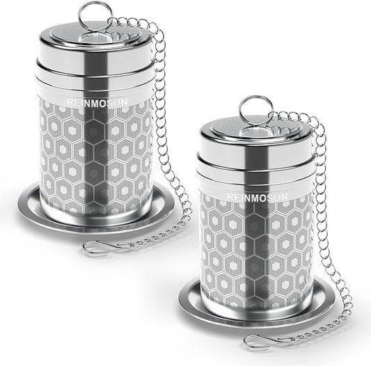 2 Pack Reinmoson Large Tea Infuser for Loose Tea & Spice Infuser for Cooking, Extra Fine Mesh Large Tea Strainers, 304 Stainless Steel Loose Leaf Tea Steeper for Black Tea, Rooibos, etc