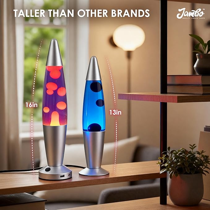 JAMBO 16" Beautiful Liquid Motion Lamp with USB -Purple with Yellow/Orange Wax for Adults, Teens and Kids, Magma Lamp, Home Decor Living Room Office Bedroom, Relaxing Night Light Nightlight - Bloomnest