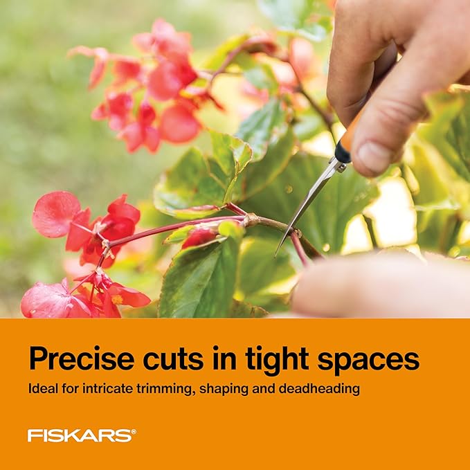 Fiskars Curved Micro-Tip Pruning Snips - 6" Garden Shears with Sheath and SoftGrip Handle - Yard and Garden Tools - Orange/Black - Bloomnest