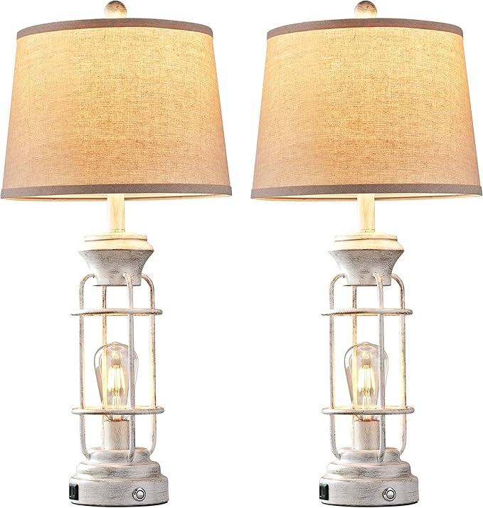 Farmhouse Lamps Set of 2, 28.5" Touch Lamps for Nightstand with USB C+A Ports, LED Bulbs Included - Bloomnest