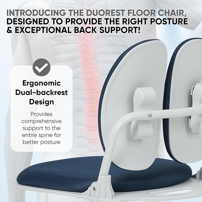 Made in Korea Dual-Backrests Ergonomic Floor Chair With Back Support - Meditation, Gaming, Reading Chair for Adults, Foldable (Blue) - Bloomnest