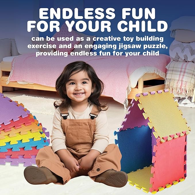 MEDca Floor Mat 60-Tiles Exercise Mat Solid Foam EVA Playmat Kids Safety - Receive 10-Pcs of Each Color, Red, Blue, Green, Yellow, Purple, Orange - Bloomnest