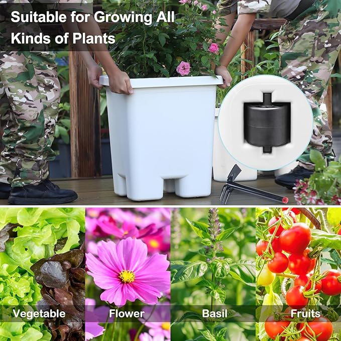 Growing Vegetable Planter Pot 3 Packs, 15 * 14.2 Inches Deep Rectangle Pots for Vegetable Fruit Flower, Large Planters with Trays, for Patio Garden Balcony Home Porch Yard Indoor Outdoor (White) - Bloomnest