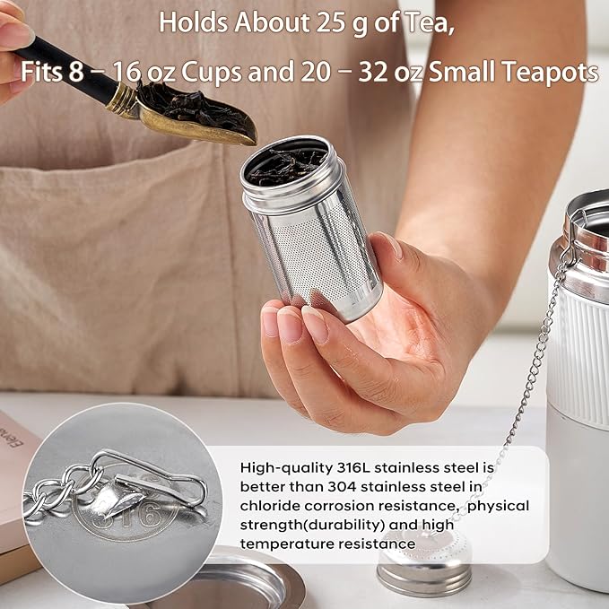 316L Stainless Steel Tea Infuser – Extra Fine Mesh Loose Leaf Tea Steeper for 8–16 oz Mugs, Bottles & Small Teapots, Dishwasher Safe (1 Pack) - Bloomnest