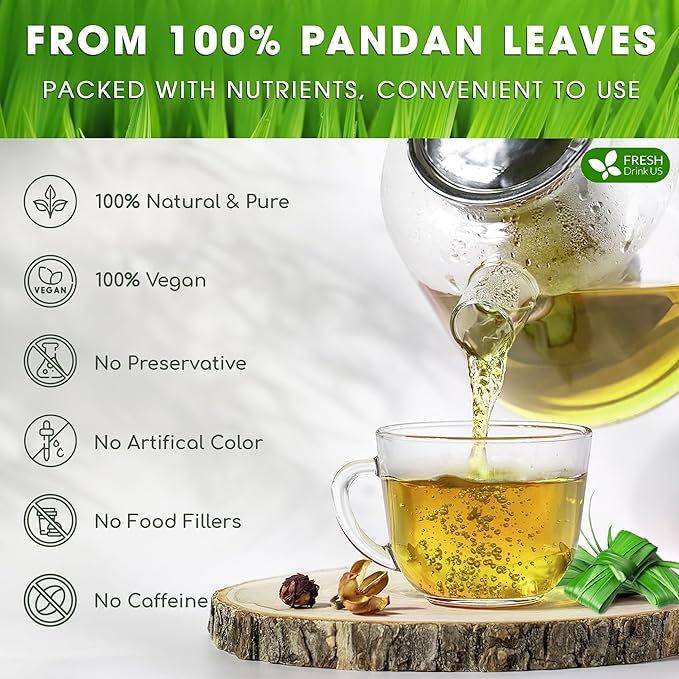 FreshDrinkUS, Premium 15 Pandan Leaf Tea Bags, 100% Natural & Pure from Pandan Leaves. Loose Leaf Pandan Herbal Tea. Made with Natural Material Tea Bags. No Sugar, No Caffeine, No Gluten, Vegan. (15 Tea bags) - Bloomnest