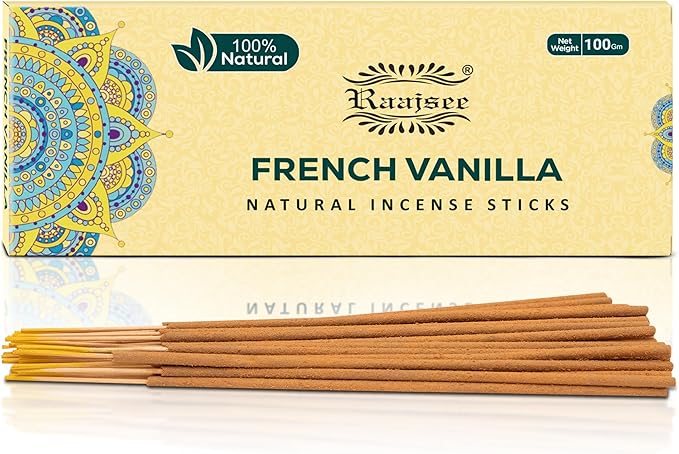 Raajsee Vnilla Incense Sticks 100 Gm Pack-100% Natural Insence Sticks -Organic Non Toxic - Charcoal Free - for Church,Aroma Therapy,Relaxation,Meditation RAAJSEE