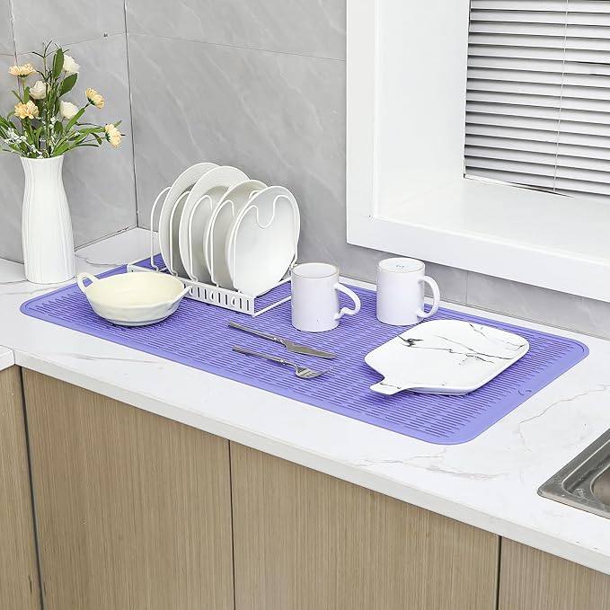 Silicone Dish Drying Mat for Multiple Usage,Easy clean,Eco-friendly,Heat-resistant Silicone Mat for Kitchen Counter or Sink,Refrigerator or Drawer Liner Light Purple 5XL 36inches x 18inches - Bloomnest