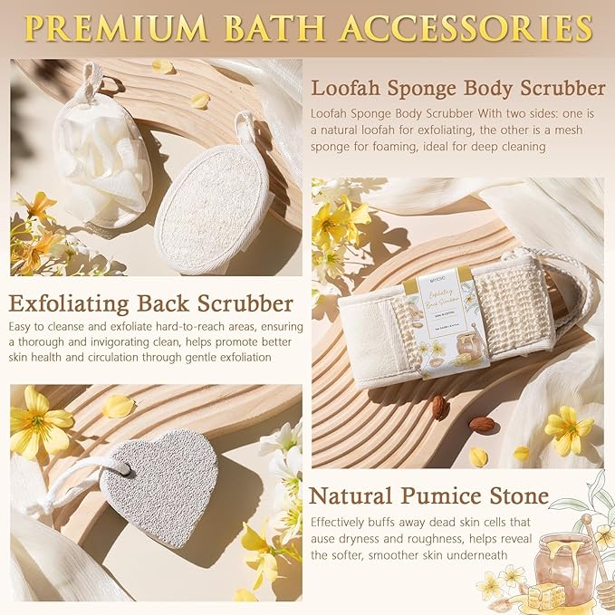 Birthday Gifts for Women, Honey & Almond Milk Relaxing Spa Gift Baskets for Women Self Care Package Bath Gift Set, Home Bath and Body Kit Pamper Valentines Day Gifts for Her Womens Mom Friends Sister - Bloomnest