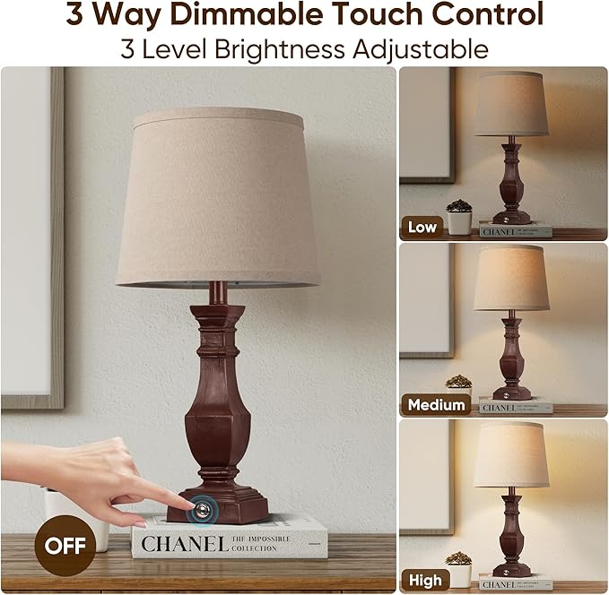 ROTTOGOON Dimmable Table Lamps Set of 2, Rustic Farmhouse Table Lamps for Living Room Bedroom, Bedside Desk Lamps for end Tables, Touch Lamps for nightstand, 9W Bulbs Included, 22", Antique Red - Bloomnest