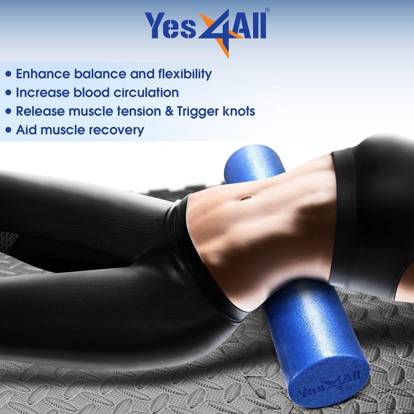 Yes4All Medium Firm Round PE Foam Roller 12, 18, 24, 36 Inches for Pilates, Yoga, Stretching, Balance & Core Exercises