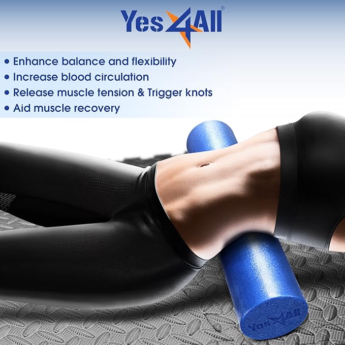 Yes4All Medium Firm Round PE Foam Roller 12, 18, 24, 36 Inches for Pilates, Yoga, Stretching, Balance & Core Exercises - Bloomnest
