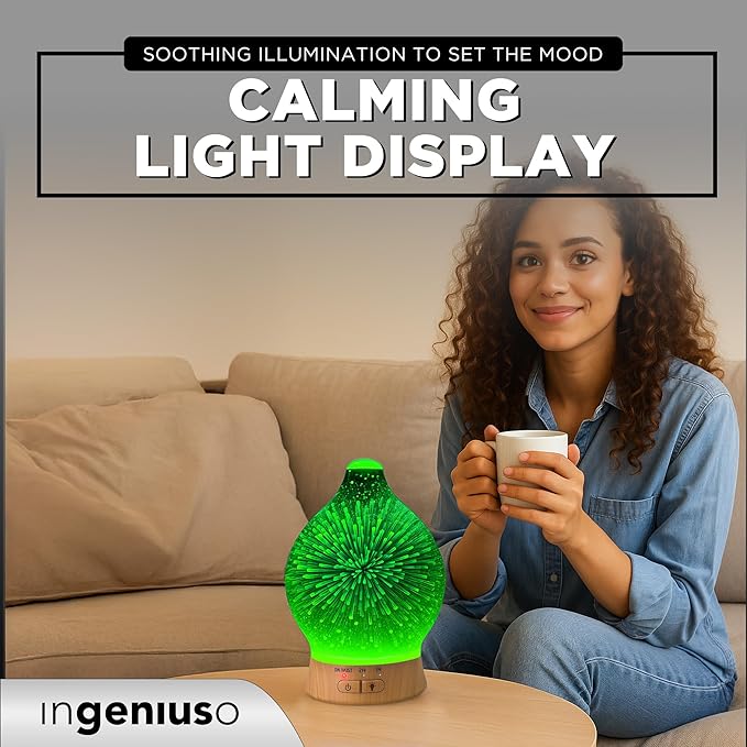 Aromatherapy Essential Oil Diffuser for Therapeutic Oils, w/ 3D Glass Vase | Cool Mist Difusor for Bedroom | LED Color Light Display & Auto Shut-Off | Humidifier, Fragrance Machine for Home & Dorm Use Bloomnest