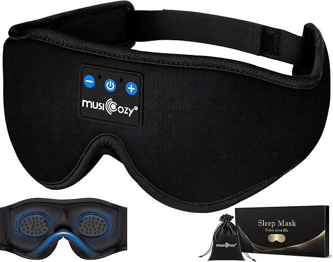 MUSICOZY 3D Bluetooth Sleep Mask with Headphones, Wireless Music Sleep Headband Eye Mask for Side Sleepers, Men, Women, and Mom, Ideal for Sleeping, Travel, Meditation, Cool Tech Gifts - Bloomnest