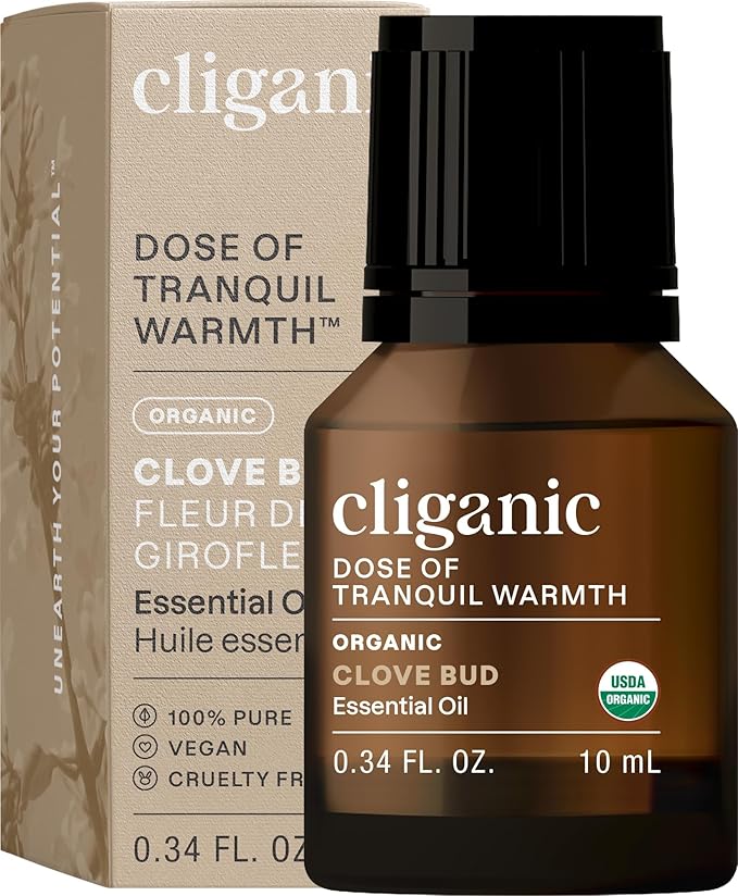Cliganic Organic Clove Bud Essential Oil, 100% Pure Natural for Aromatherapy | Non-GMO Verified (Packaging May Vary) Cliganic