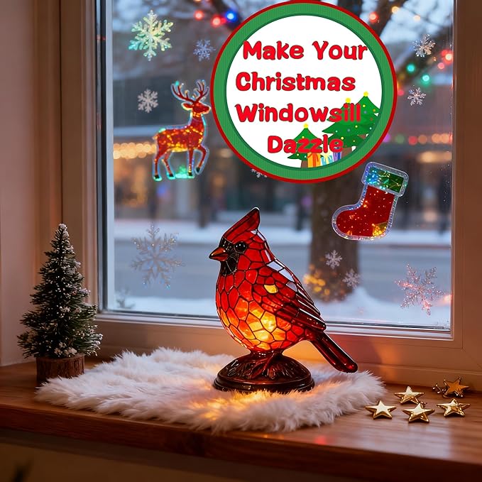 Sheremart Cardinal Lamp, Red Resin Birds Desk Light, Cardinalis Night Light for Christmas, Cardinal Gifts Bird lamp, Handmade Fanyil Cardinal Lamps for Home, Office, Bedroom (8.6inch) - Bloomnest