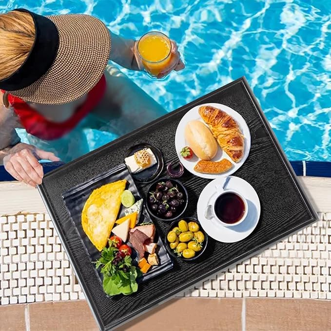 24 x 16 Inches Extra Large Solid Wood Serving Tray for Tea Coffee Table Snack Food Meals Serving Plate Kitchen Party Bar Breakfast Server with Raised Edges Black Wooden Decorative Ottoman Tray - Bloomnest