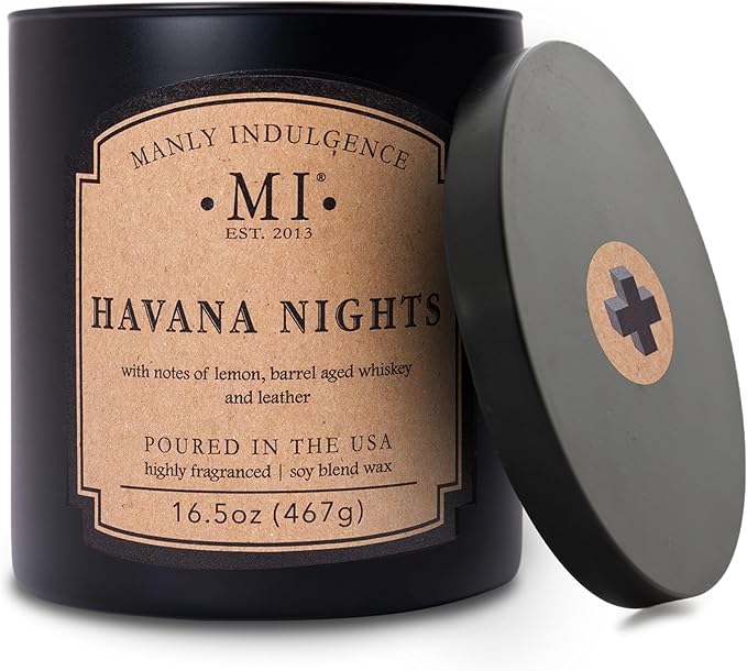 Manly Indulgence Havana Nights Scented Candles for Men, 2 Wick, 16.5 oz, Premium Soy Blend Wax, 60H Burn, Candles for Home Scented - Made in The USA - Bloomnest