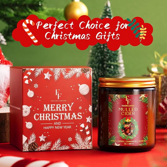 Christmas Candle, Mulled Cider Scented Candles for Home, Holiday Candles Natural Soy Candle, Aromatherapy Candle 7 oz Jar Candles Christmas Gifts for Women Men - Bloomnest