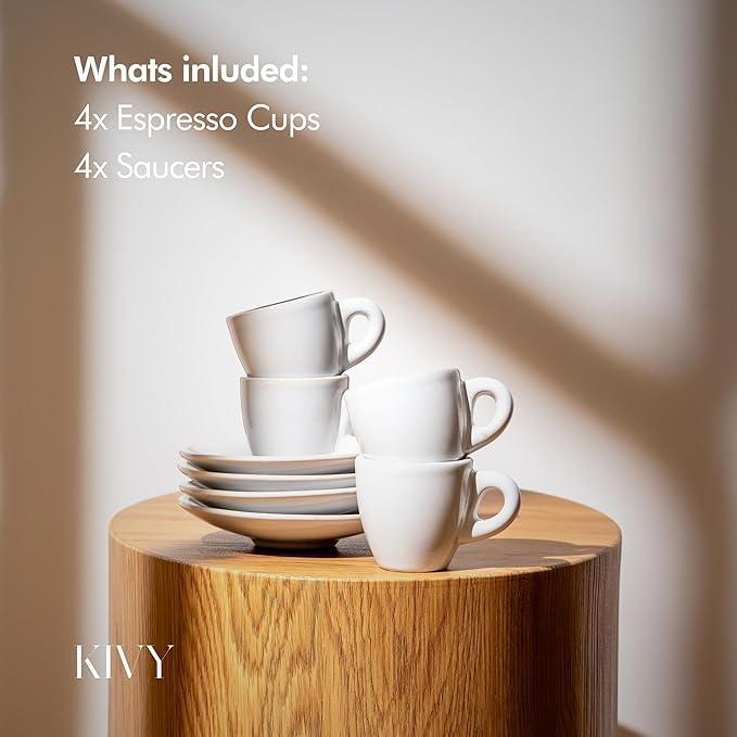KIVY Stoneware Espresso Cups, 4-Piece Set - Italian Design, Thick-Walled, 3 oz, Microwave & Dishwasher Safe - Bloomnest